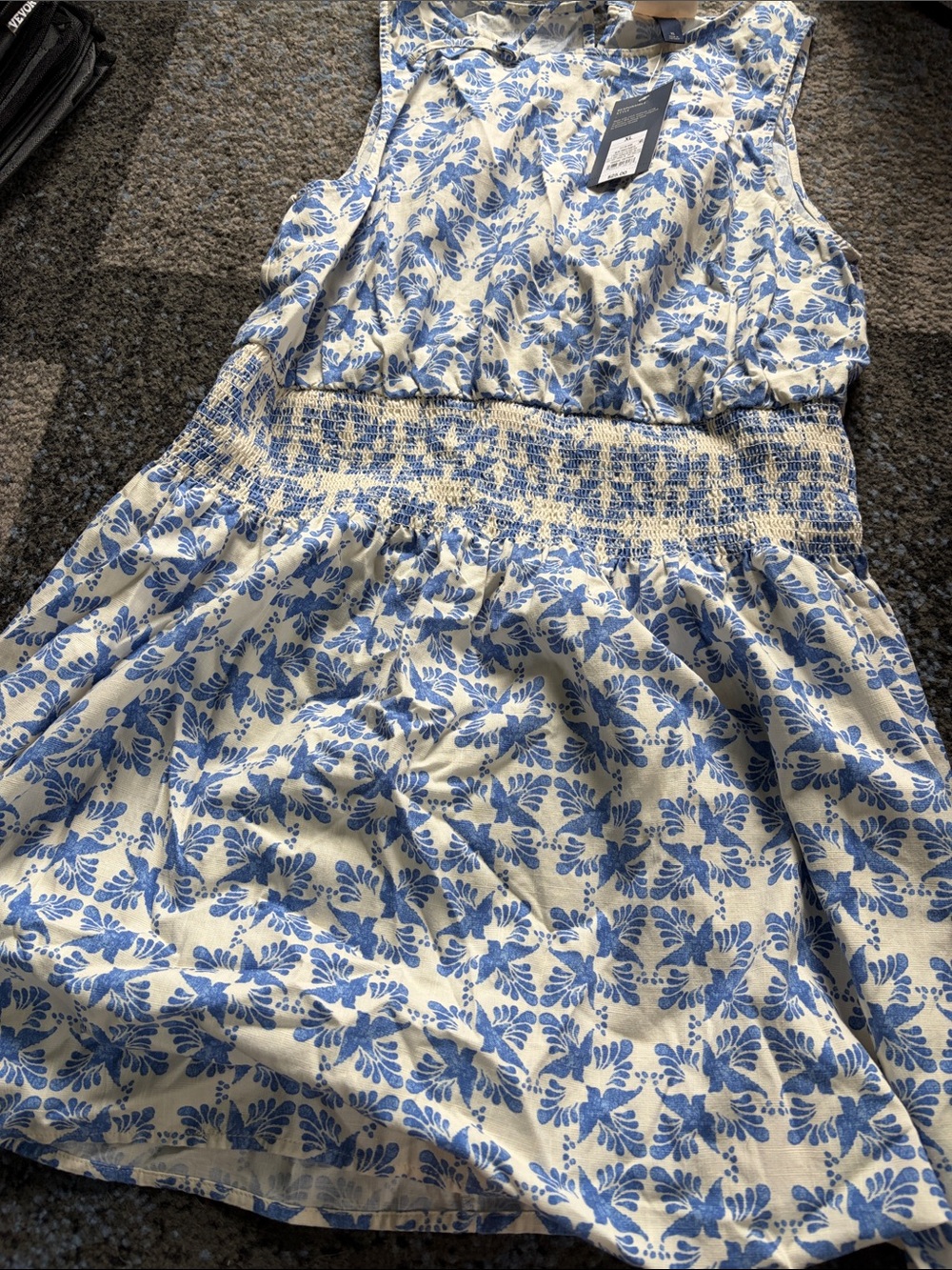 Universal Thread White Dress with Blue Floral Print